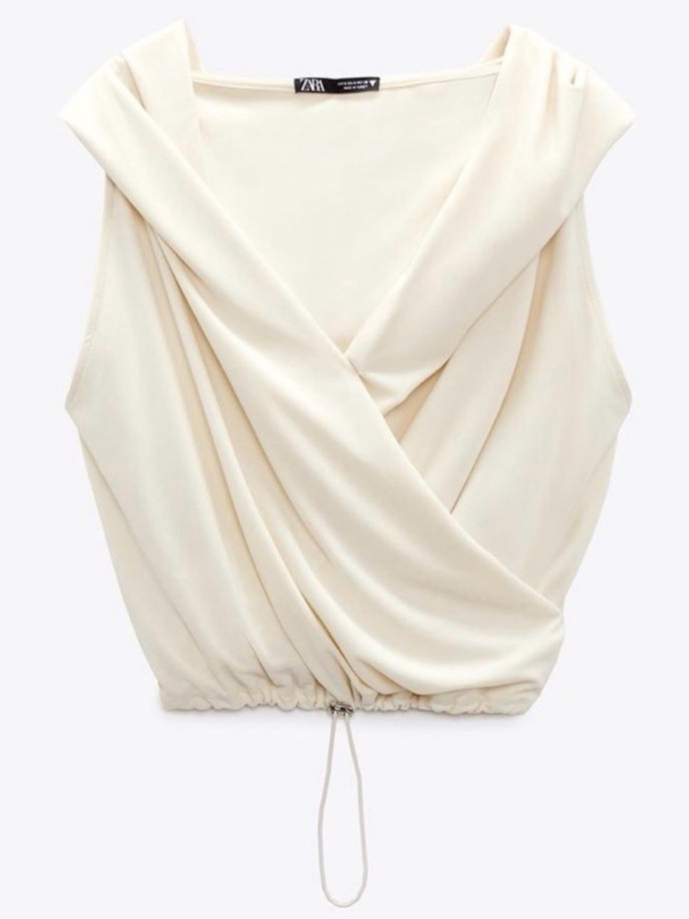 ZARA Ivory Draped Cowl-Neck Sleeveless Top
